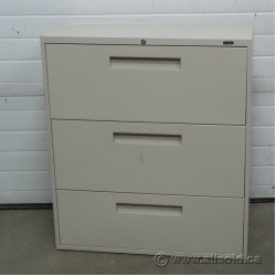 Global Beige 3 Drawer Lateral File Cabinet, Locking